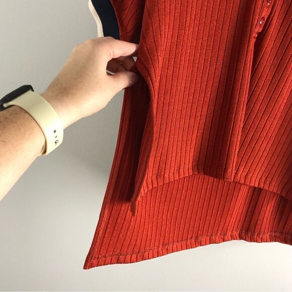 Urban Outfitters Size XS Rust Red Blue Stripe Collar Oversized Farrah Polo Top - Picture 6 of 15